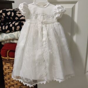 Elegant White Lace Baptism Baby Dress